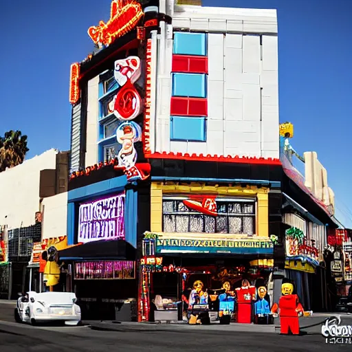 Image similar to the whiskey - a - go - go on the sunset strip, in los angeles, made out of lego