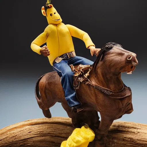 Image similar to travis scott riding a banana, realistic, sharp focus, ultra high details, 8 k, hd, sharp, detailed face