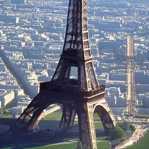 Prompt: nasa space shuttle crashes into eiffel tower