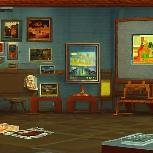 Prompt: the last virtual art museum in a 9 0's video game, made in 1 9 9 0, hd screenshot