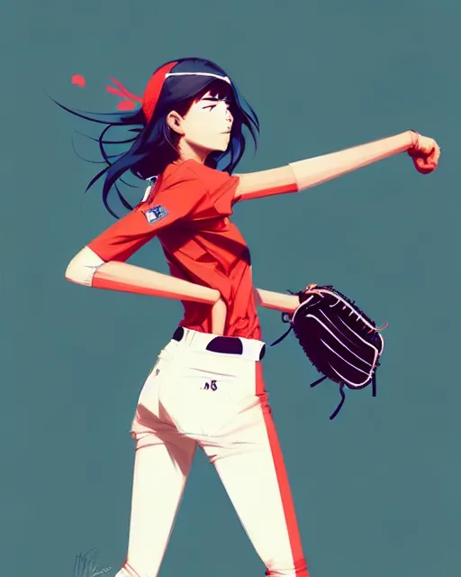 Image similar to a ultradetailed beautiful panting of a stylish girl in a baseball uniform, by conrad roset, greg rutkowski and makoto shinkai, trending on artstation