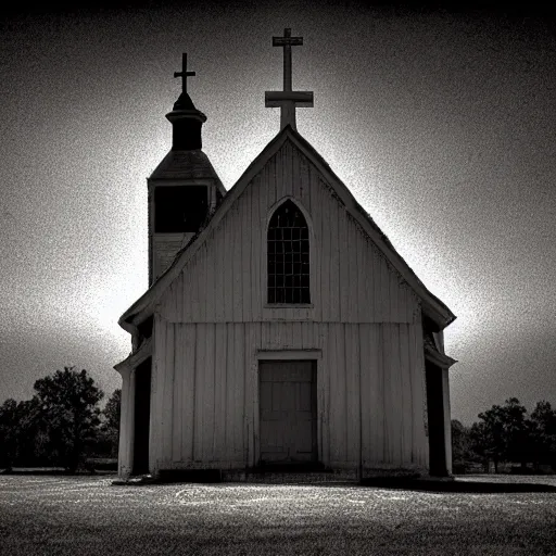 Image similar to picture of an old wooden white church, 1 9 th century southern gothic scene, made by chris friel