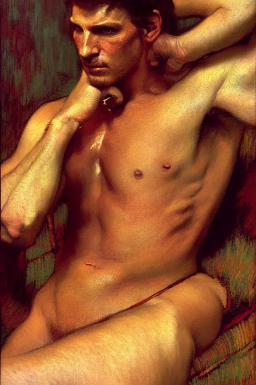 Image similar to attractive male, skyrim, painting by gaston bussiere, craig mullins, j. c. leyendecker, edgar degas