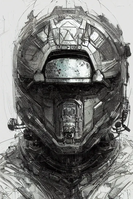 Image similar to portrait of astropunk human with helmet, pen and ink, intricate line drawings, by craig mullins, ruan jia, kentaro miura, greg rutkowski