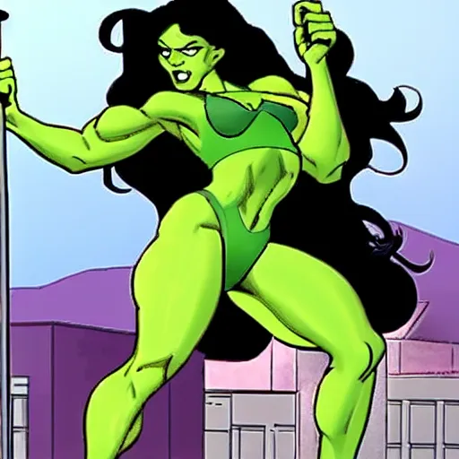 Image similar to she hulk bending a large metal rod