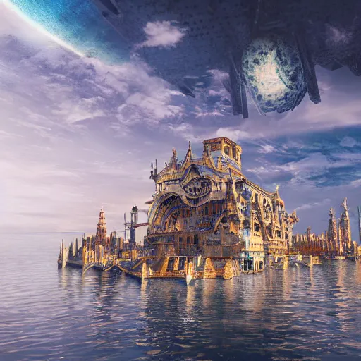 Image similar to epic floating city in the sky, highly detailed digital illustration, hyper realistic, ambient grunge, magical, mesmerizing, 4k, HD, intricate