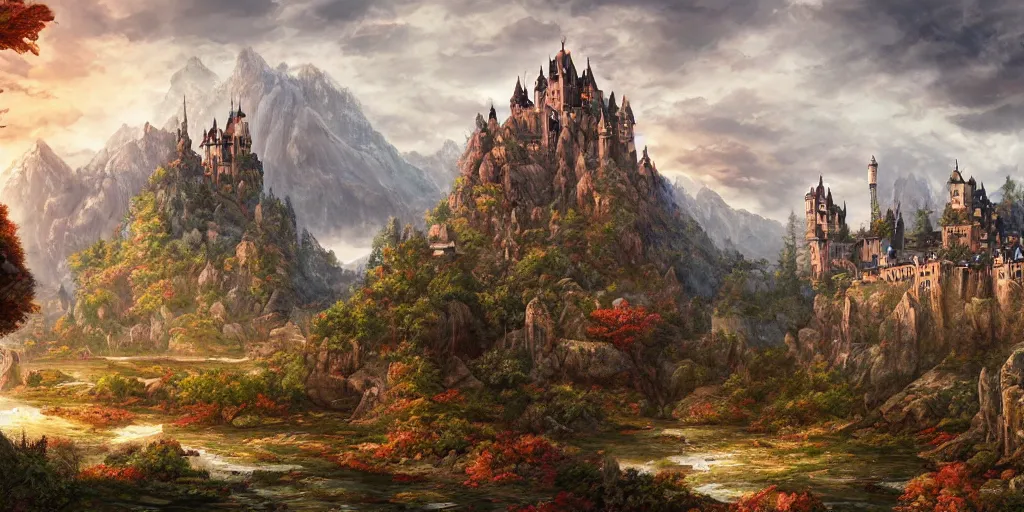 Prompt: a Landscape of Lonely castle in the valley, d&d art, fantasy, painted, 4k, high detail, sharp focus, washed colors, elaborate excellent painted illustration