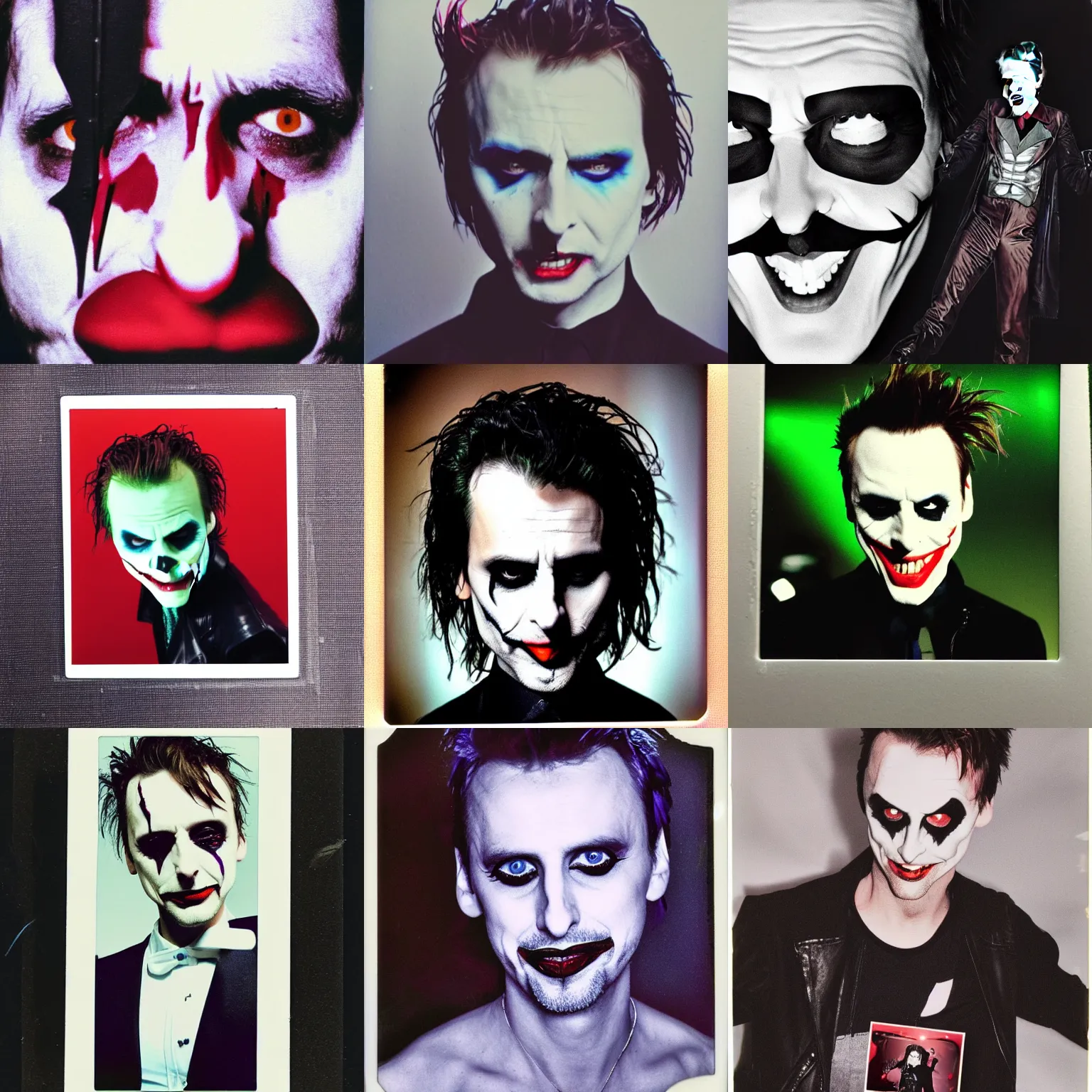 Prompt: Matt Bellamy from Muse as the Joker, polaroid photograph, 4k