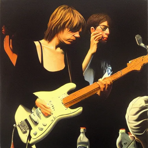 Image similar to Sonic Youth in concert, oil painting by Caravaggio