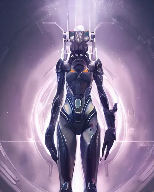 Image similar to beautiful android girl on a mothership, warframe armor, pretty face, scifi, futuristic, galaxy, raytracing, dreamy, perfect, digital painting, long white hair, blue cyborg eyes, sharp focus, intricate, highly detailed, artstation, intricate, innocent, art by gauthier leblanc, kazuya takahashi, huifeng huang