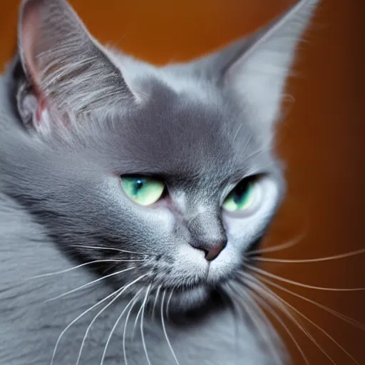 Prompt: grey Turkish angora cat
