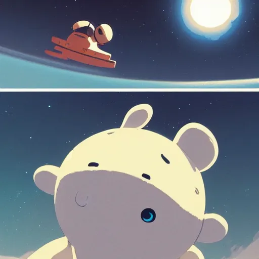Image similar to baby harp seals as astronaut in space, atey ghailan, goro fujita, studio ghibli, rim light, sharp lighting, clear focus, very coherent,