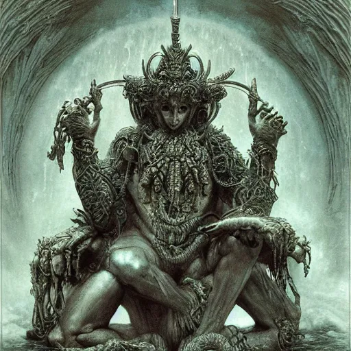 Prompt: water deity by gustave dore, hajime sorayama, wayne barlowe, boris vallejo, aaron horkey, gaston bussiere, craig mullins, circuitry, code, binary, cryptonomicon, dmt entity, ambient occlusion, 3 d concept render, scientifically accurate, artstation, intricate, beautiful!