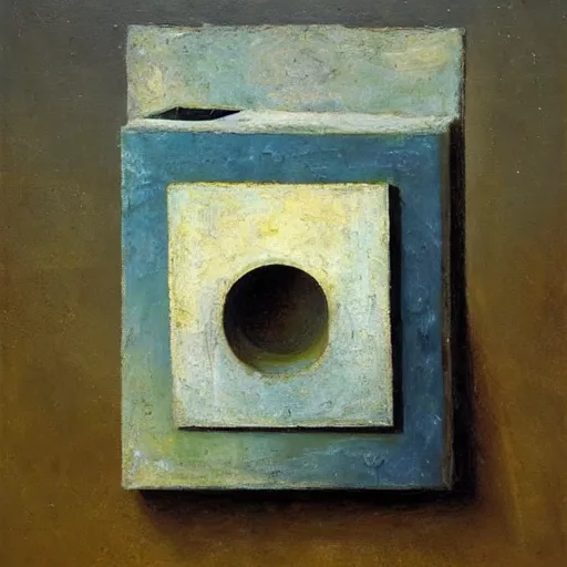 Prompt: an impasto painting by shaun tan of a forgotten abstract sculpture by the caretaker and ivan seal