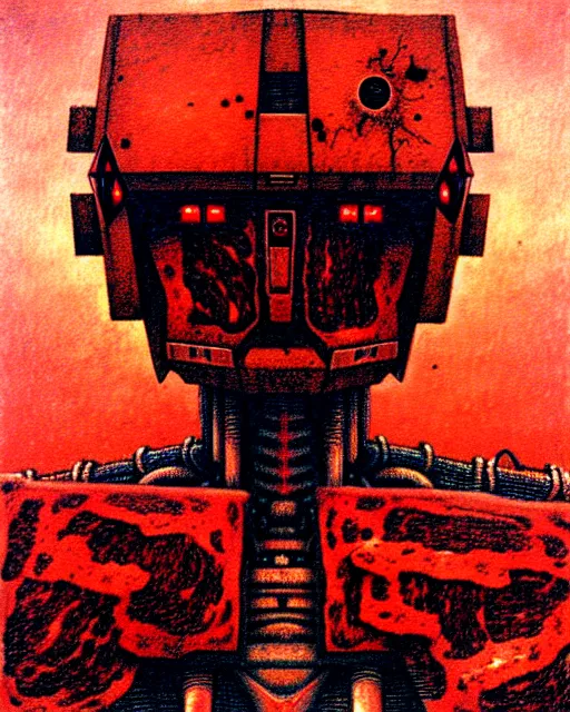 Image similar to bleeding gundam robot made of meat drawn by beksinski, high definition, lovecraftian