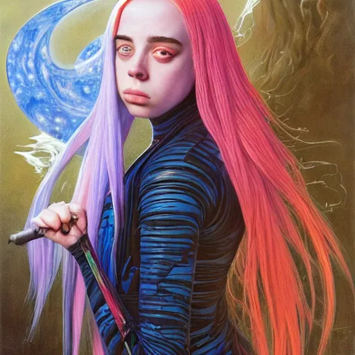 Image similar to Billie Eilish, by Chris Moore, by Mark Brooks, by Donato Giancola, by Victor Nizovtsev