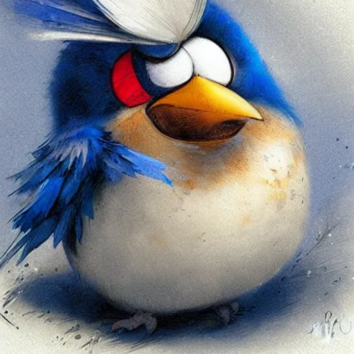 Prompt: ( ( ( ( ( blue, angry bird. muted colors. ) ) ) ) ) by jean - baptiste monge!!!!!!!!!!!!!!!!!!!!!!!!!!!