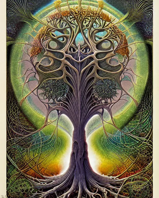 Image similar to tree of life by roger dean and andrew ferez, art forms of nature by ernst haeckel, divine chaos engine, symbolist, visionary, art nouveau, botanical fractal structures, organic, detailed, realistic, surreality