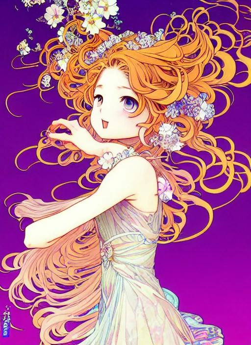 Image similar to exquisite imaginative manga poster of a fairy princess, long wavy hair, rococo ruffles dress, shimmering, by shigenori soejima, minaba hideo, katsuhiro otomo, alphonse mucha, jump comics, illustration, artstation, dark fantastic, highly detailed, 8 k, fluorescent, fluorescent, maximalist