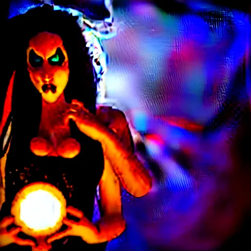 Image similar to a succubus making music with launchpad, dramatic lighting, realistic photo shoot