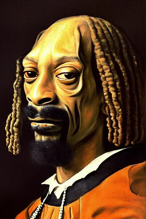 Prompt: high quality celebrity portrait of snoop dog smoking painted by the old dutch masters, rembrandt, hieronymous bosch, frans hals