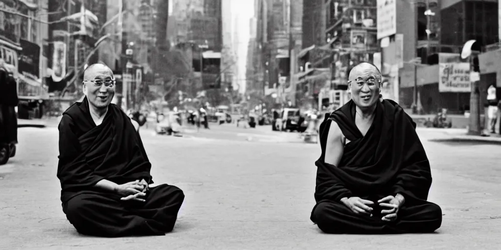 Image similar to photo of dalai lama sitting on a street in new york