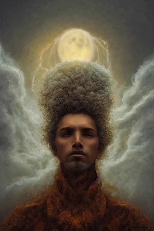 Prompt: intricate stunning highly detailed portrait of gerard quintana, digital painting by agostino arrivabene and vladimir kush, surreal, ultra realistic, horror vacui, dramatic lighting, full moon, thick black swirling smoke tornado, burning fire embers, artstation