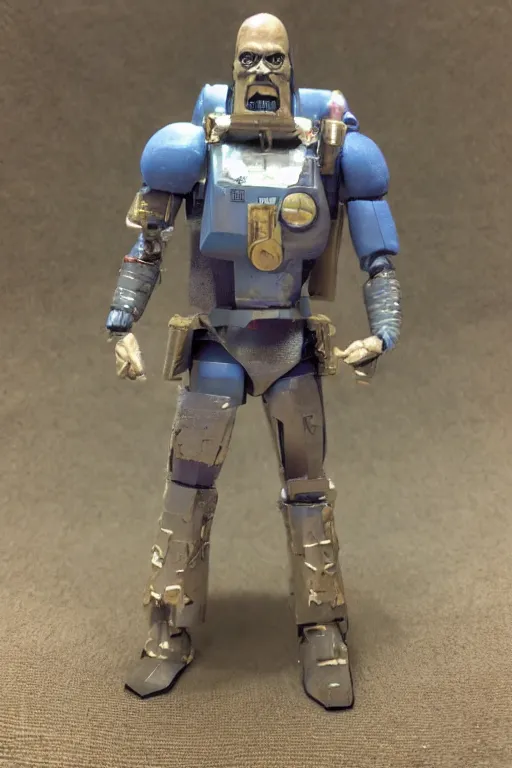 Image similar to 1 9 8 6 kenner action figure, 5 points of articulation, heroic human proportions, sci fi, 8 k resolution, high detail, front view, t - pose, space, gi joe, he man, warhammer 4 0 0 0