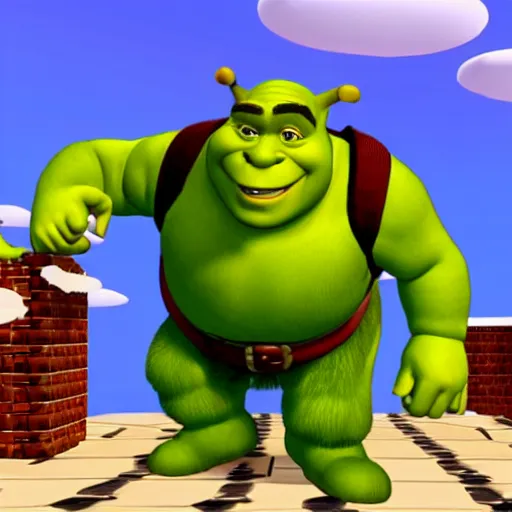 Image similar to shrek as a character in super mario 6 4