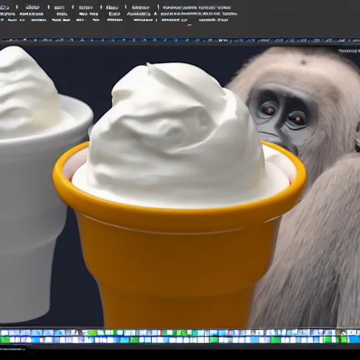 Image similar to yogurt!!! Gorilla, masterpiece, ((octane render, Nvidia raytracing demo))