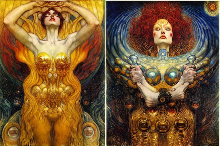 Image similar to Divine Chaos Engine by Karol Bak, Jean Delville, William Blake, Gustav Klimt, and Vincent Van Gogh, symbolist, visionary