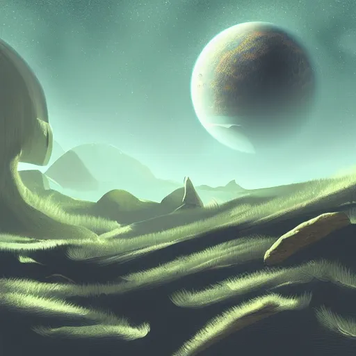 Image similar to No Man's Sky, planet landscape, height quality digital art