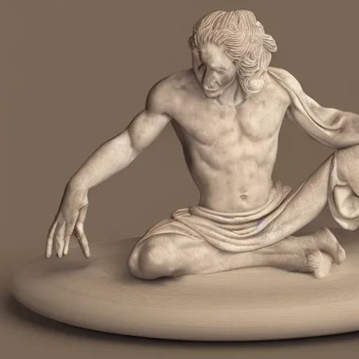 Prompt: a 3D render of a centered ivory ancient sculpture in a turn table at 40 degrees angle. Unreal Engine. UE5. Vray. Arnold render. Octane Render.
