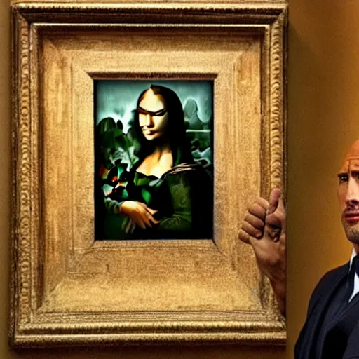 Image similar to dwayne the rock johnson in the mona lisa