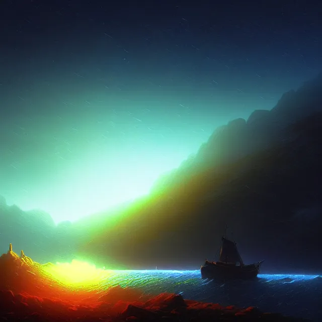 Image similar to very closeup view of the human eye, volumetric lighting, colorful, sharp and focus, ultra detailed, beautifully lit landscape, astrophotography, in the art style of dan mumford, ivan aivazovsky and marc simonetti