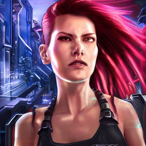 Prompt: high quality portrait of Kerrigan from starcraft in a cyberpunk cyberpunk cyberpunk cafe, realism, 8k, award winning photo