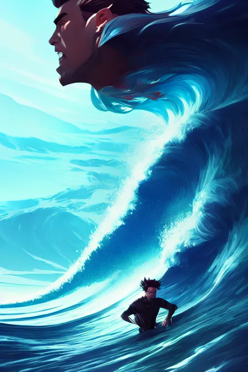 Prompt: the god posideon, male, ocean wave in the background, portrait, sharp focus, digital art, concept art, dynamic lighting, epic composition, subsurface scattering, trending on artstation, by emylie boivin 1. 0, rossdraws 2. 0