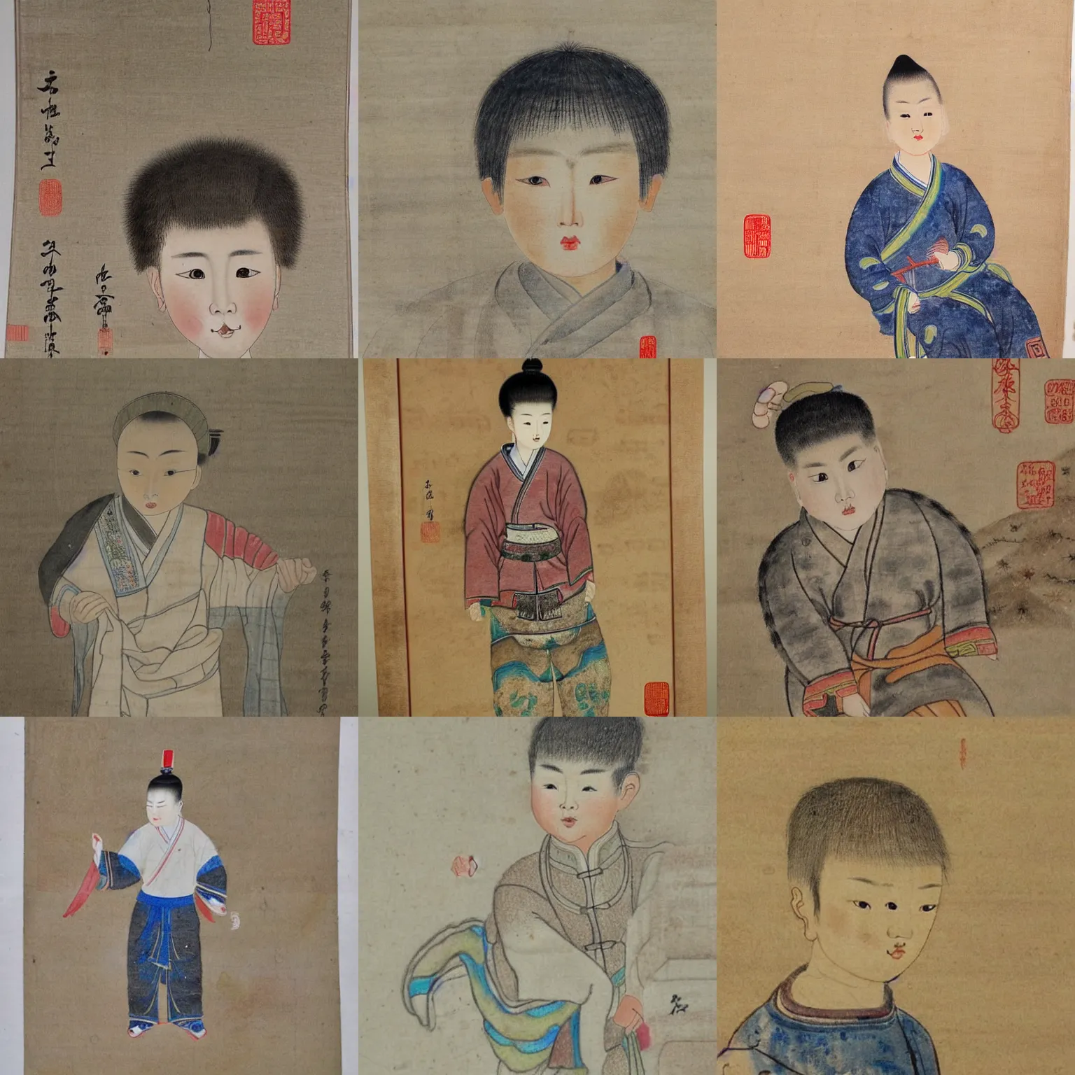 Prompt: Chinese ancient drawing of a young boy, chinese watercolor, realistic, highly detailed