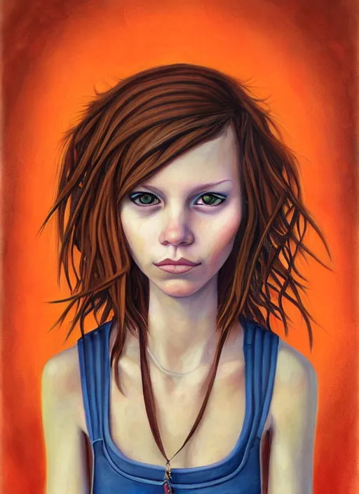 Image similar to a portrait of a pretty sewer punk young lady by aaron jasinski