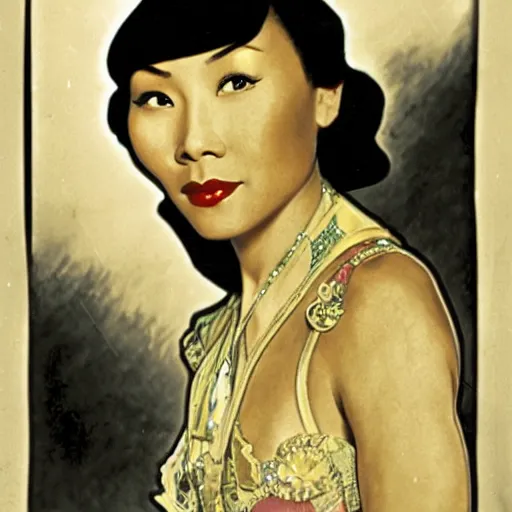 Prompt: Anna May Wong, 8k, extremely detailed, french noveau, alphonse mucha