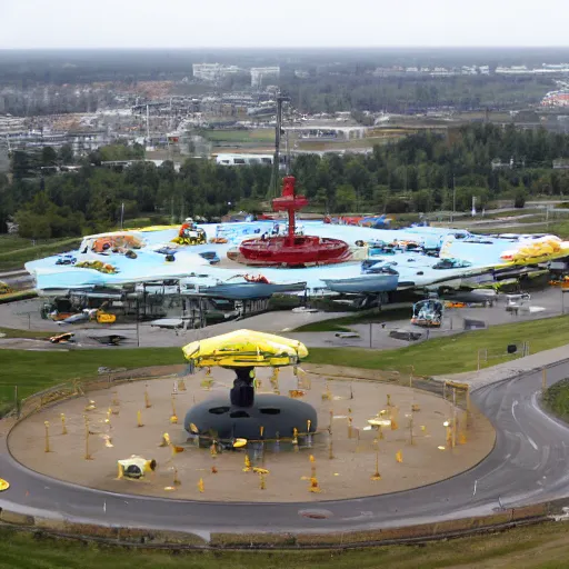 Prompt: a military installation disguised as an amusement park