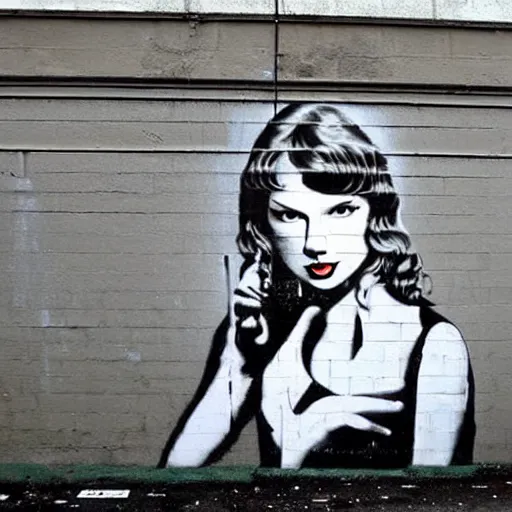 Image similar to a taylor swift painting by banksy, street art photography