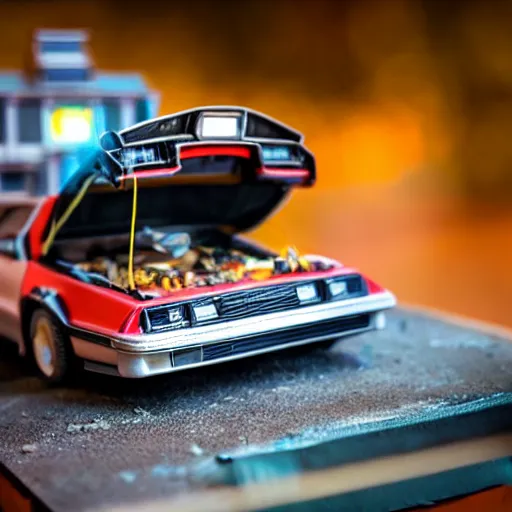 Prompt: diorama of back to the future, close up photo, 8k, bokeh