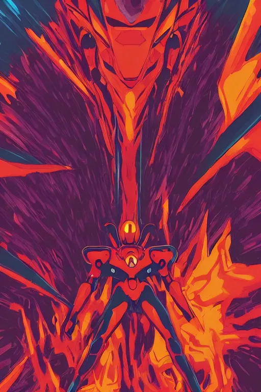 Prompt: a close - up of a evangelion, drawn by robbie trevino and dan mumford, poster, digital art, comic art, concept art