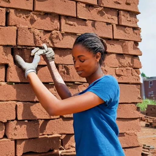 Image similar to a female bricklayer laying bricks