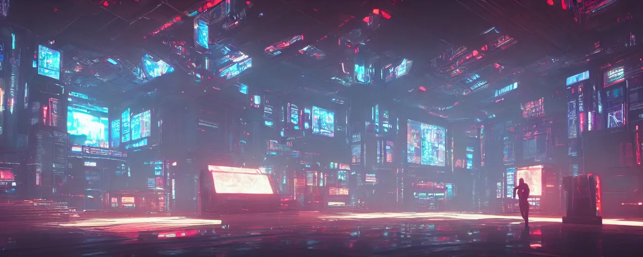 Prompt: an cyberpunk temple made of tv screens, glowing displays, octane render, unreal engine, 8 k, cinematic, artwork by ilya kuvshinov