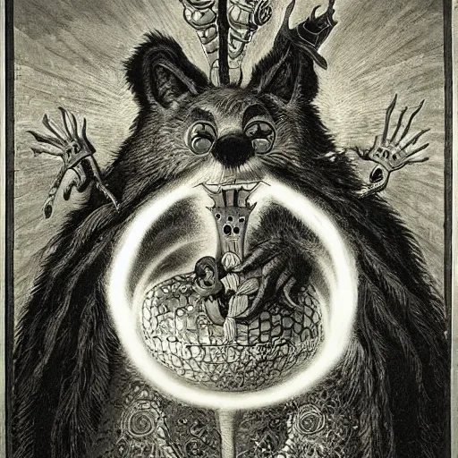 Image similar to furry freaky creature sings a unique canto about'as above so below'being ignited by the spirit of haeckel and robert fludd, breakthrough is iminent, glory be to the magic within