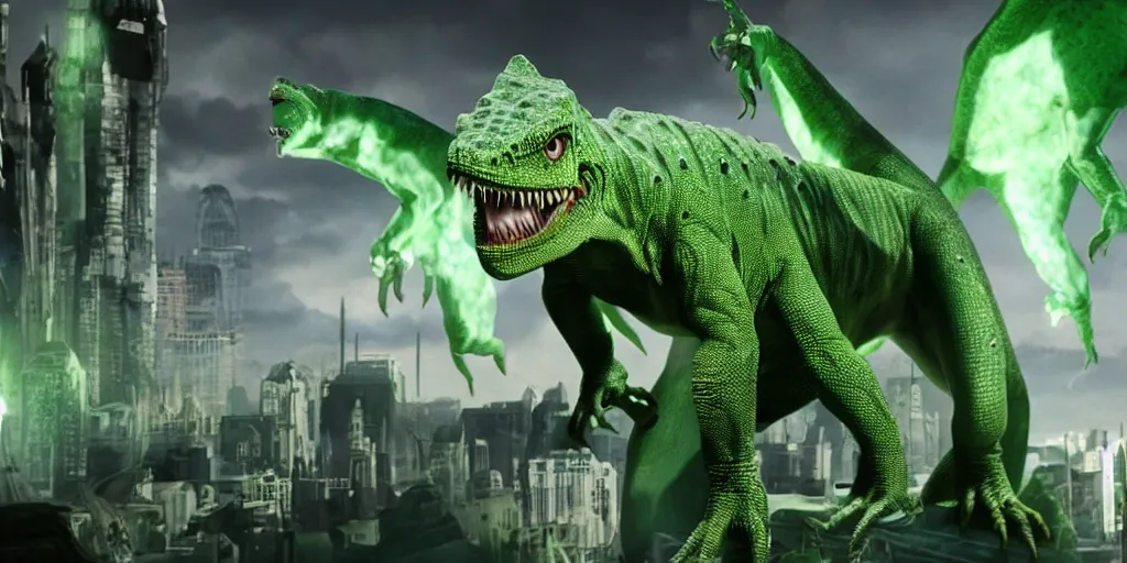Image similar to Marvel comics character the Lizard, green, wearing a white lab coat, tall, monster, scales, horror, dinosaur style, ultra realistic, 4K, movie still, UHD, sharp, detailed, cinematic, render, 1970s