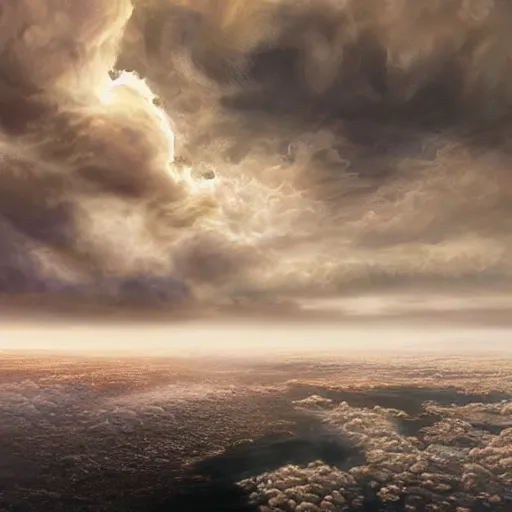 Image similar to world covered with enormous clouds, slightly visible ice covered world, matte painting, concept art, illustration highly detailed artwork cinematic hyper realistic