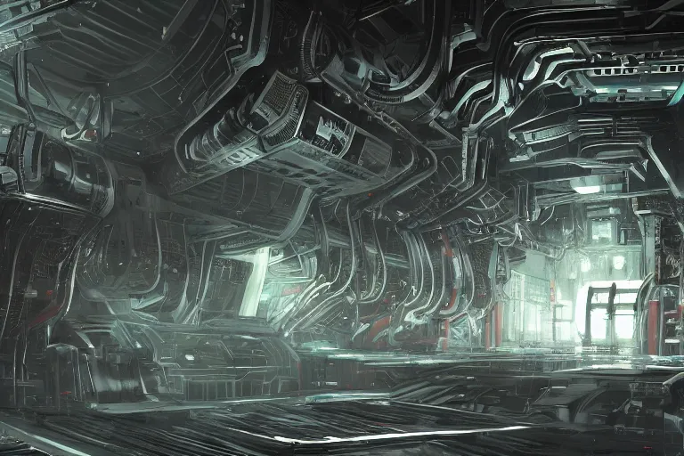 Prompt: parallax datacenter server room interior single mono colossus brown rusty robosaurus cyborg artstation cinematic detailed concept art sharp coherent cgsociety symmetric perfect well balanced shadows lotr supercomputer starwars